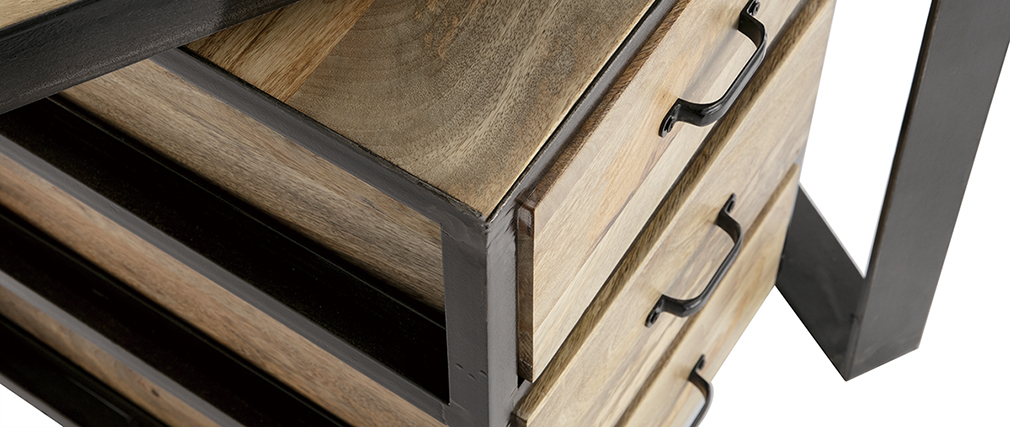 Bureau industriel avec caisson mobile en manguier massif L156 cm INDUSTRIA