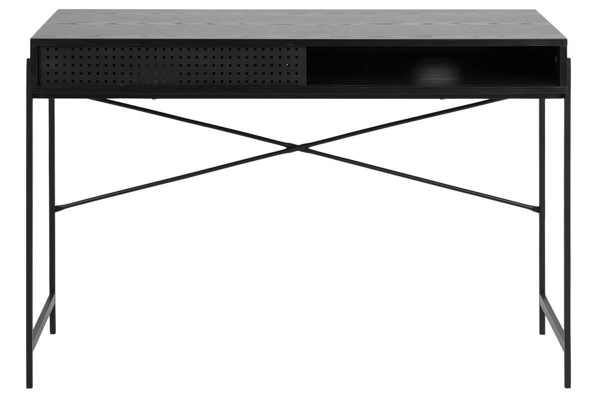 Bureau industriel avec porte perfor�e bois et m�tal noir L110 cm MAO