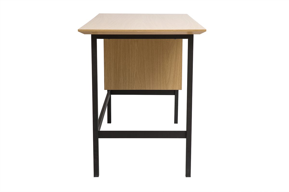 Bureau industriel finition bois chêne et métal noir avec rangements 2 tiroirs L120 cm MAXENCE