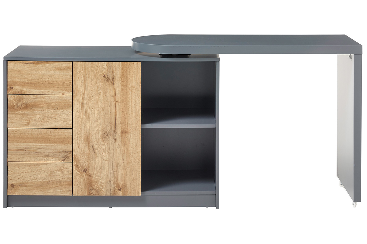 Bureau modulable avec rangement placage ch�ne et gris CARTER