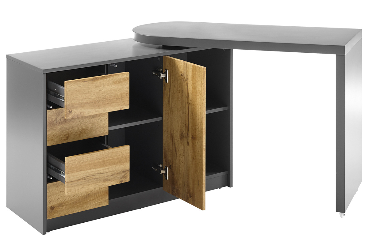 Bureau modulable avec rangement placage ch�ne et gris CARTER