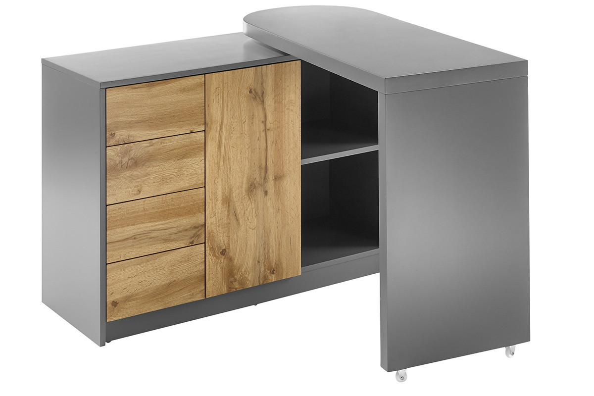 Bureau modulable avec rangement placage ch�ne et gris CARTER