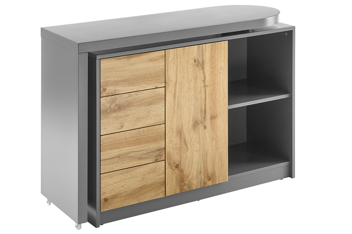Bureau modulable avec rangement placage ch�ne et gris CARTER