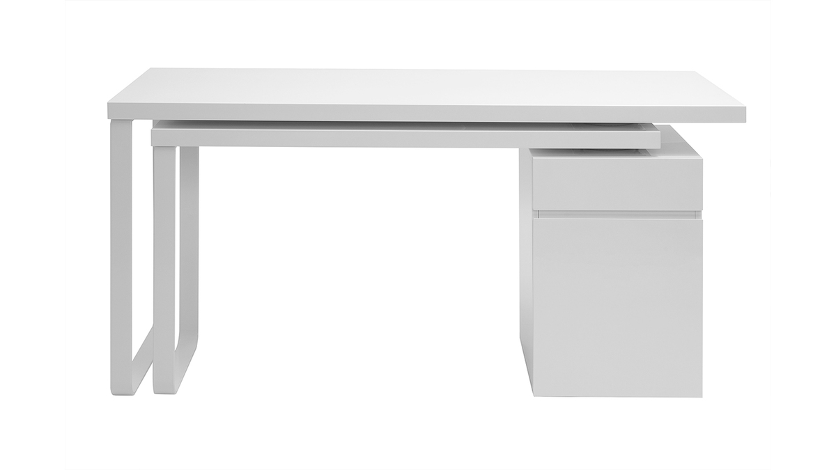 Bureau modulable avec rangements design blanc brillant L150-230 cm VOXY