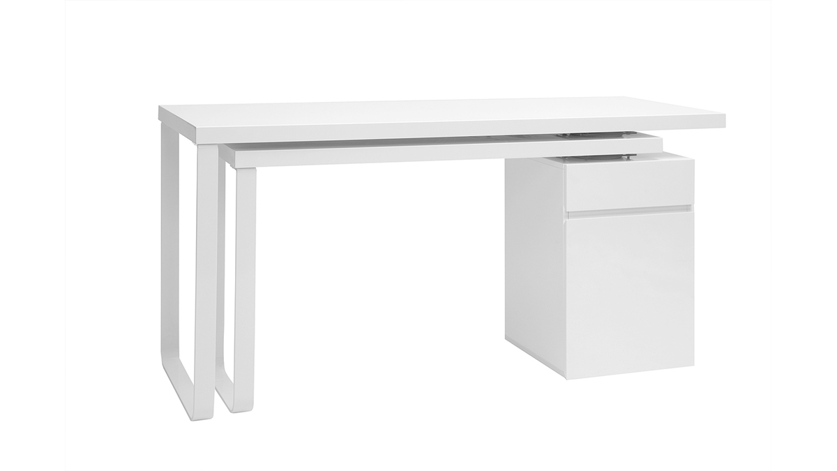 Bureau modulable avec rangements design blanc brillant L150-230 cm VOXY