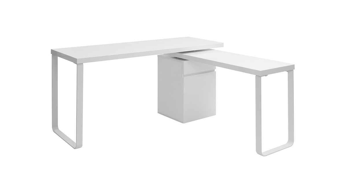 Bureau modulable avec rangements design blanc brillant L150-230 cm VOXY