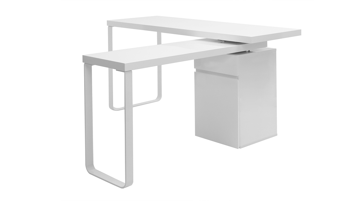 Bureau modulable avec rangements design blanc brillant L150-230 cm VOXY