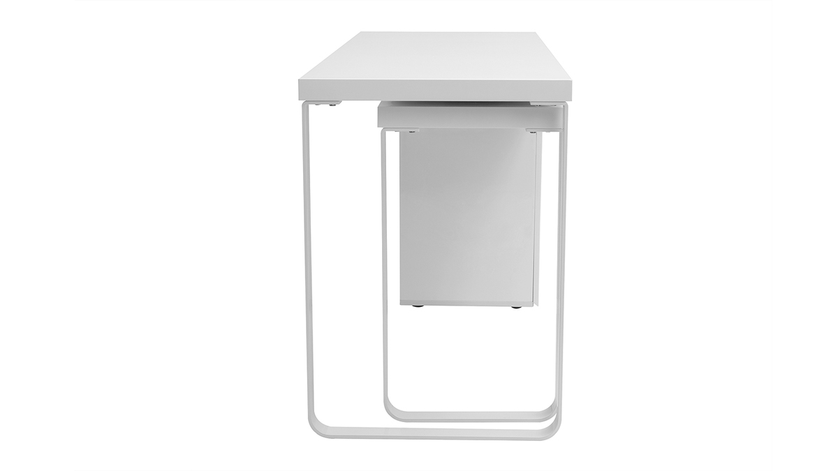 Bureau modulable avec rangements design blanc brillant L150-230 cm VOXY