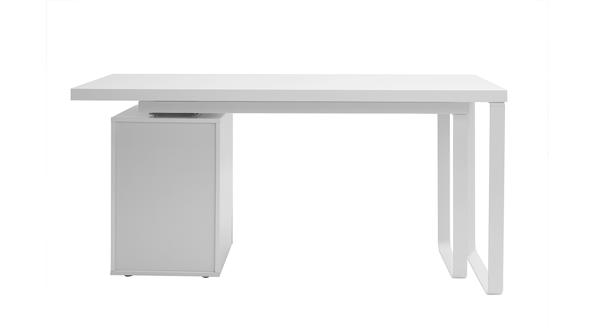 Bureau modulable avec rangements design blanc brillant L150-230 cm VOXY