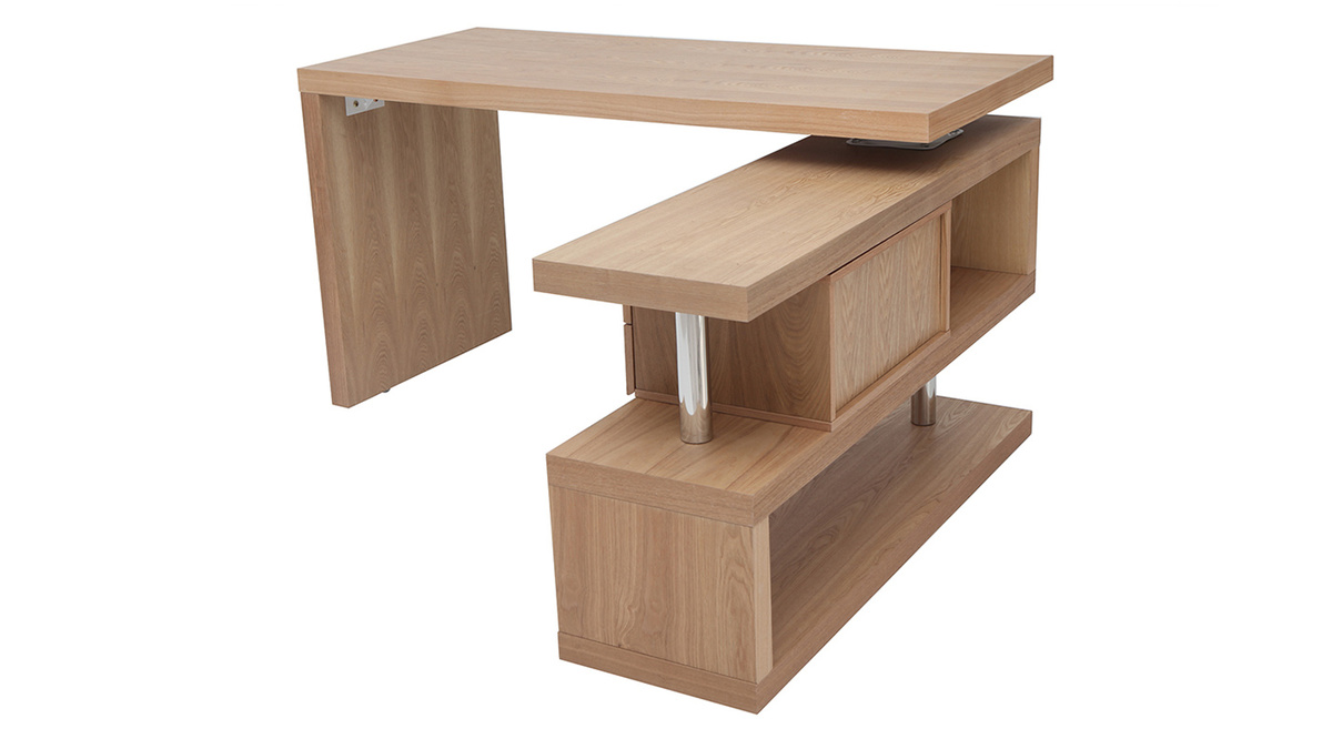 Bureau modulable design avec rangements 2 tiroirs bois clair L140-218 cm MAX