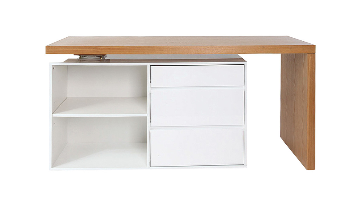 Bureau avec rangement modulable en bois clair et blanc moderne