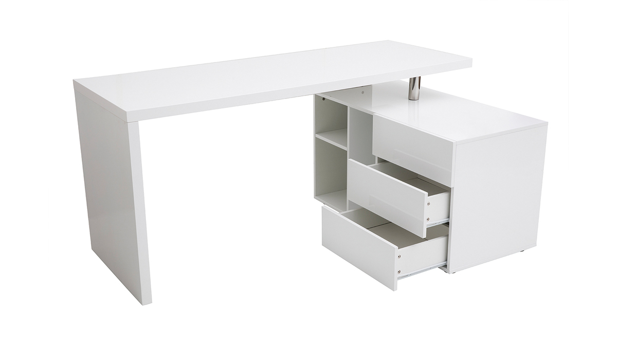 Bureau modulable design blanc laqu brillant L137-160 cm MAXI