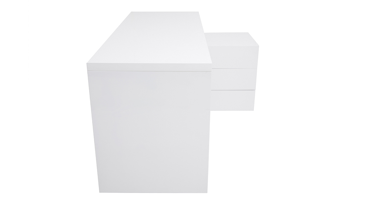 Bureau modulable design blanc laqu brillant L137-160 cm MAXI