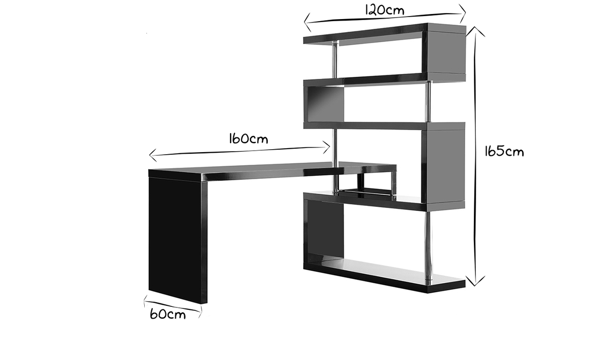 Bureau modulable design blanc laqu brillant L160-247 cm T-MAX