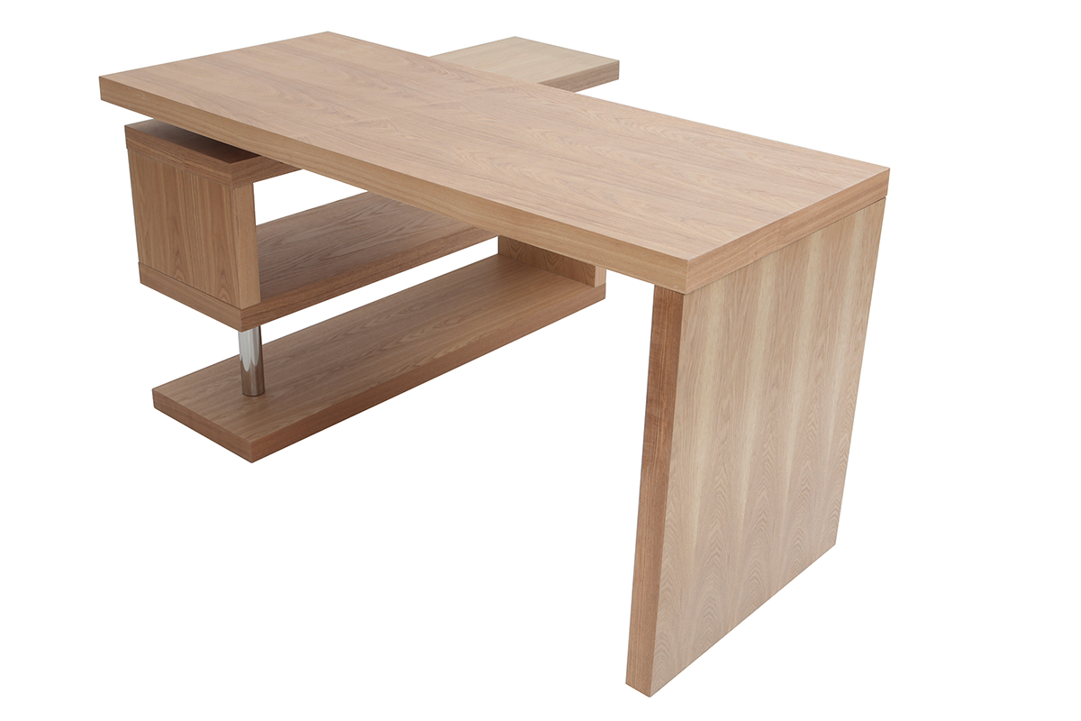 Bureau modulable design bois clair frne massif L140-214 cm MAX
