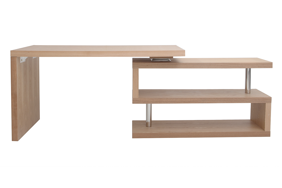 Bureau modulable design bois clair frne massif L140-214 cm MAX