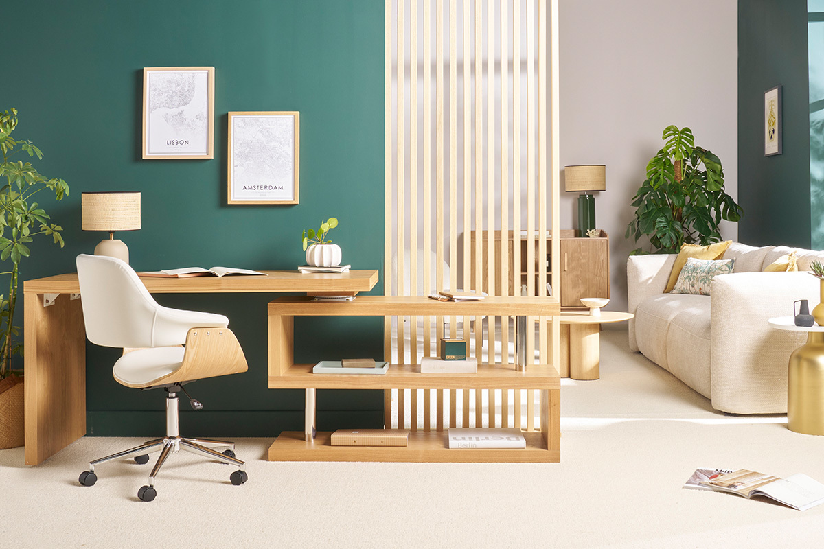 Bureau modulable design bois clair frne massif L140-214 cm MAX
