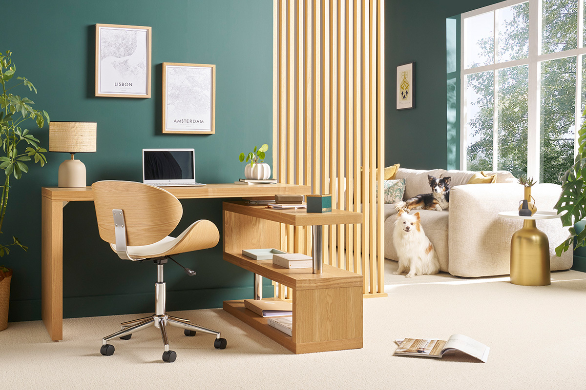 Bureau modulable design bois clair frne massif L140-214 cm MAX