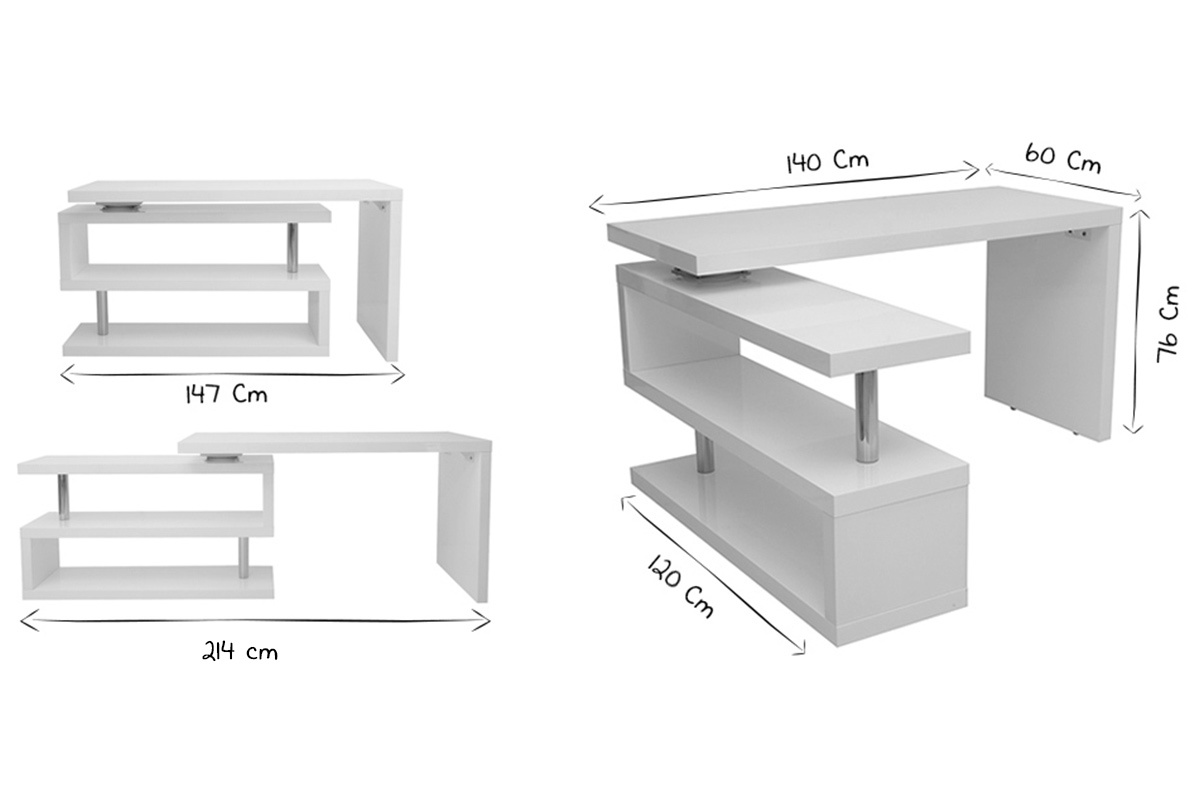 Bureau modulable design bois clair frne massif L140-214 cm MAX