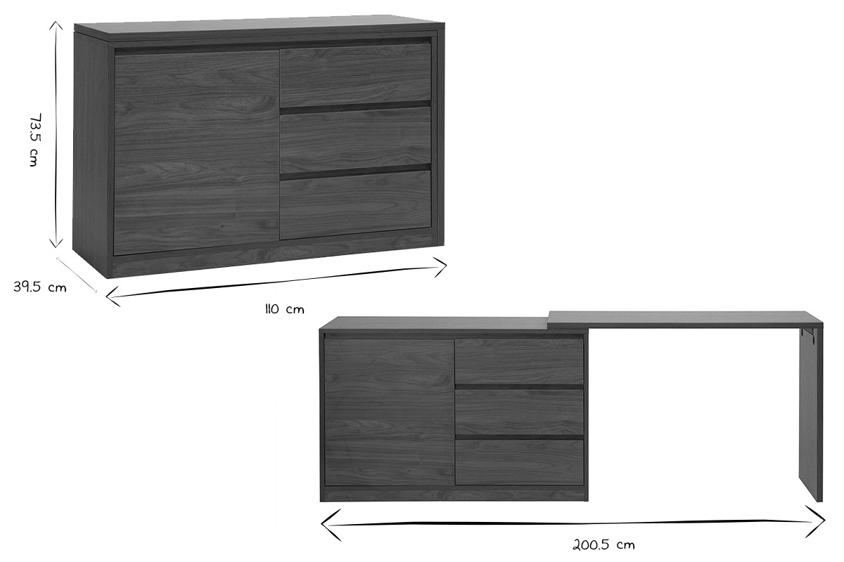 Bureau modulable finition bois fonc� noyer L110-200.5 cm CONRAD