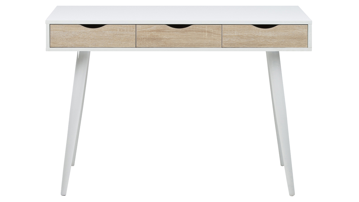 Bureau scandinave 3 tiroirs blanc et bois BALZAC