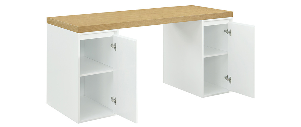 Bureau scandinave avec 2 caissons ferm�s blancs RACKEL