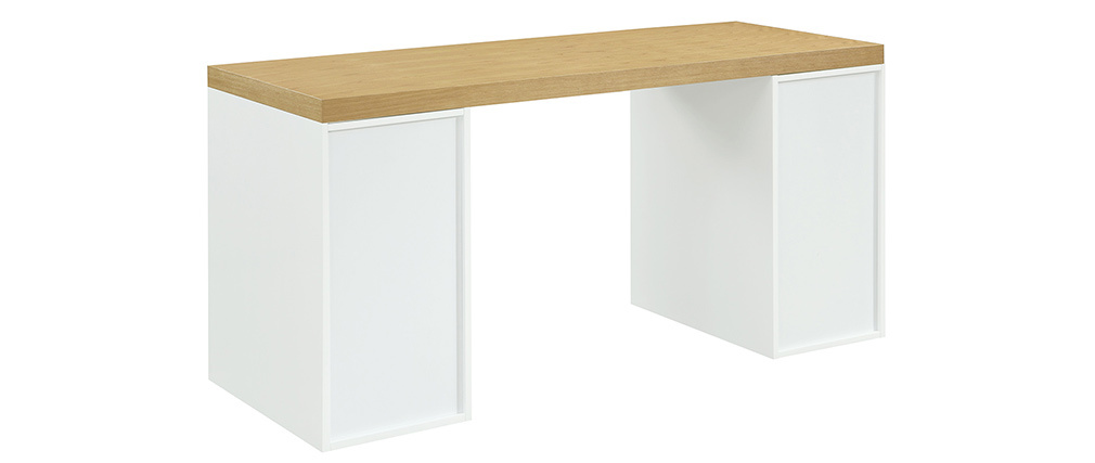 Bureau scandinave avec 2 caissons ferm�s blancs RACKEL