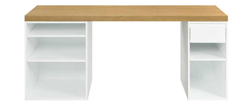 Bureau scandinave avec caissons ouverts et tiroir blancs RACKEL