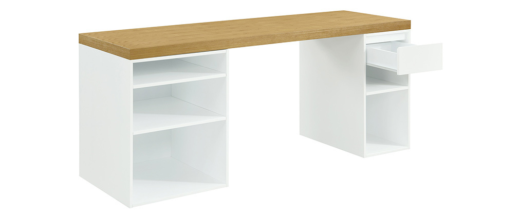 Bureau scandinave avec caissons ouverts et tiroir blancs RACKEL