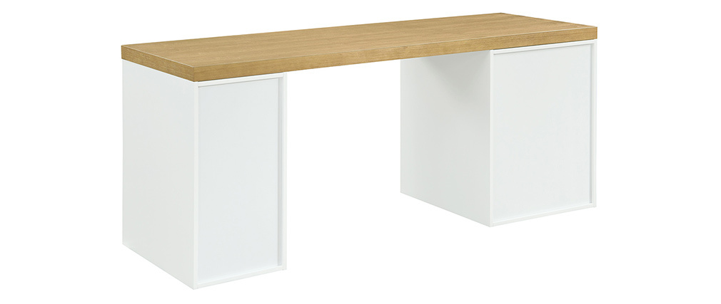 Bureau scandinave avec caissons ouverts et tiroir blancs RACKEL