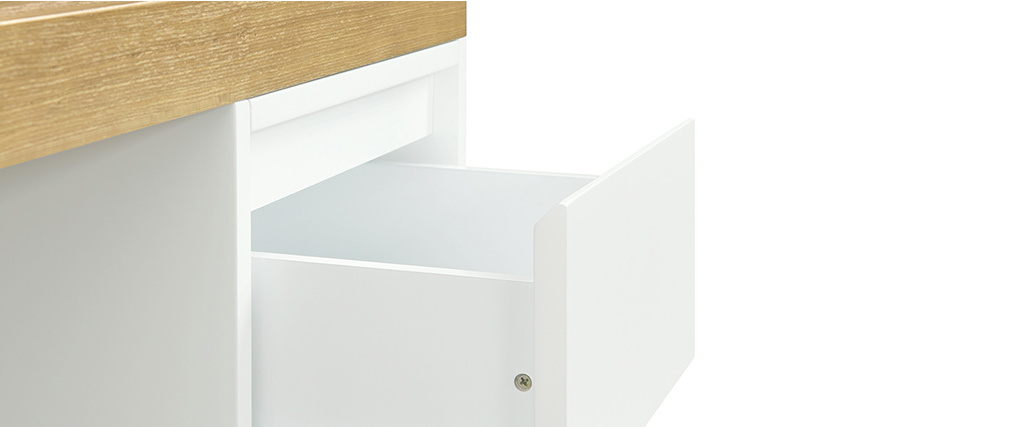 Bureau scandinave avec caissons ouverts et tiroir blancs RACKEL