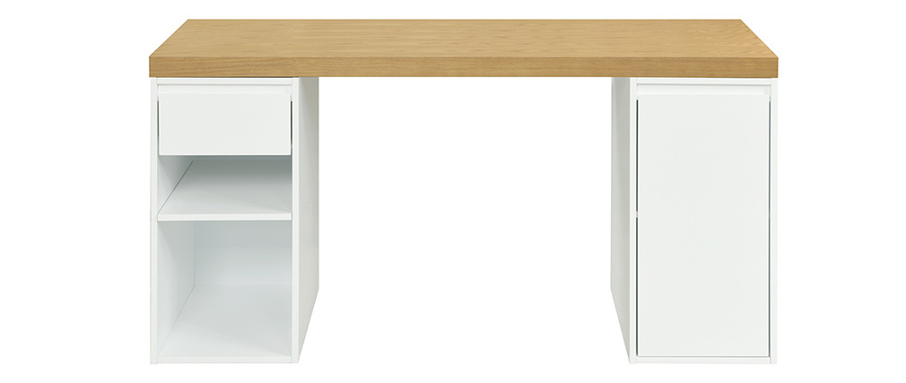 Bureau scandinave avec tiroir et caisson ferm� blancs RACKEL