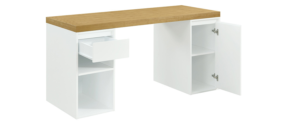 Bureau scandinave avec tiroir et caisson ferm� blancs RACKEL