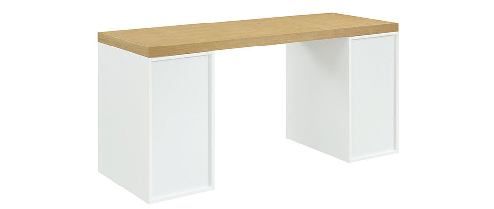 Bureau scandinave avec tiroir et caisson ferm� blancs RACKEL