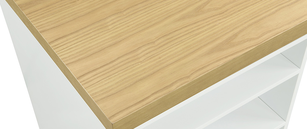 Bureau scandinave avec tiroir et caisson ouvert blancs RACKEL