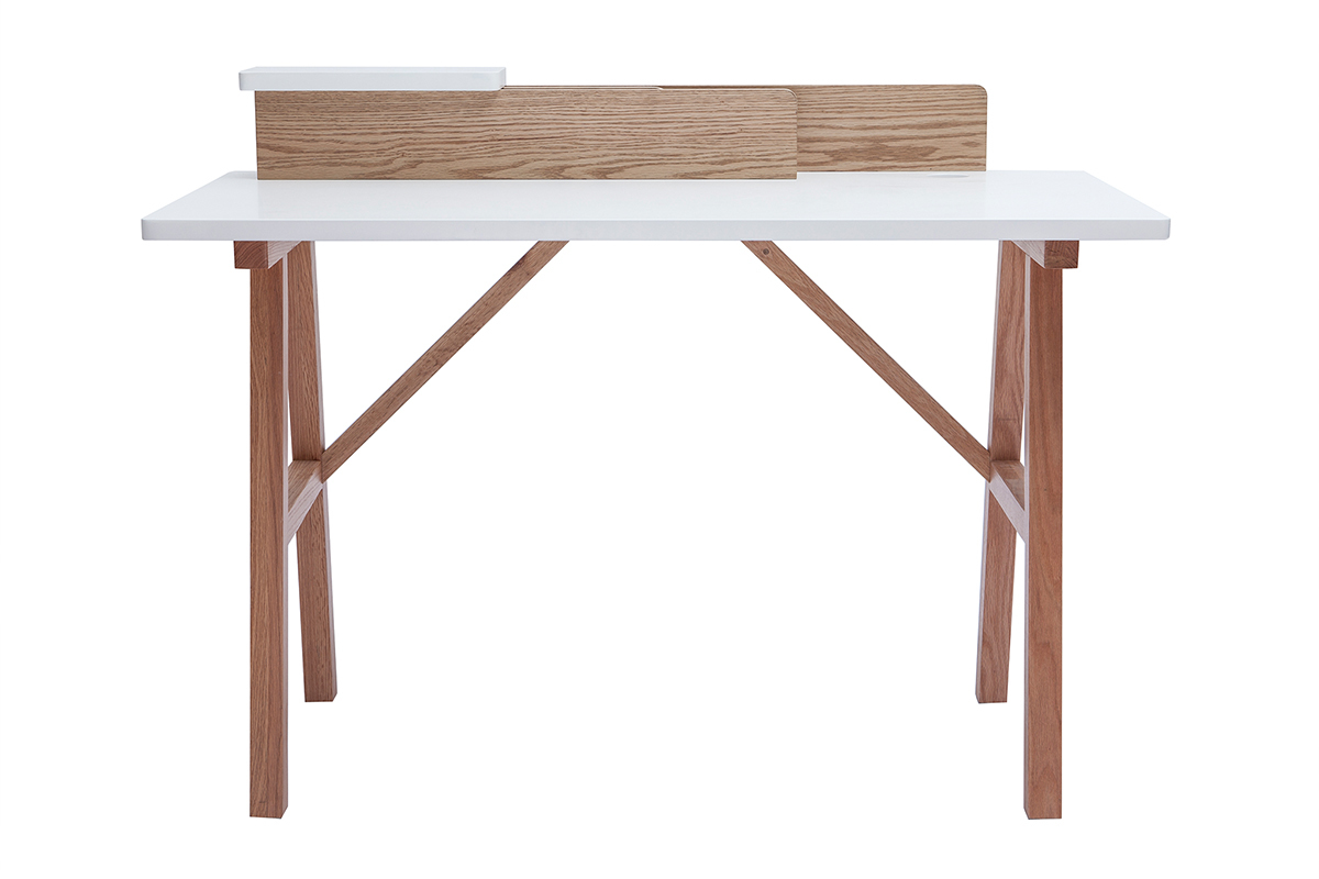 Bureau scandinave bois clair chne et blanc L120 cm TOGARY