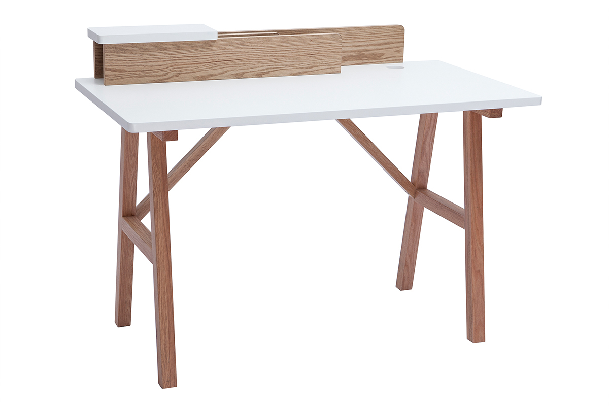 Bureau scandinave bois clair chne et blanc L120 cm TOGARY