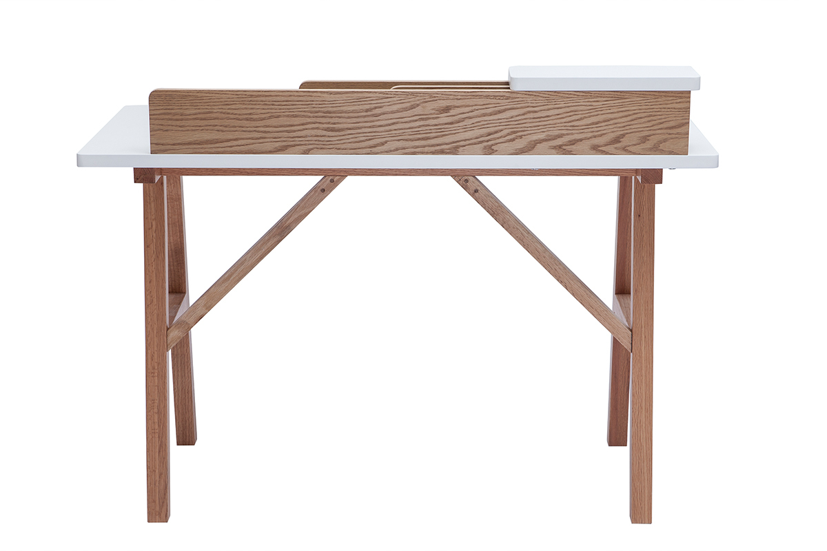 Bureau scandinave bois clair chne et blanc L120 cm TOGARY