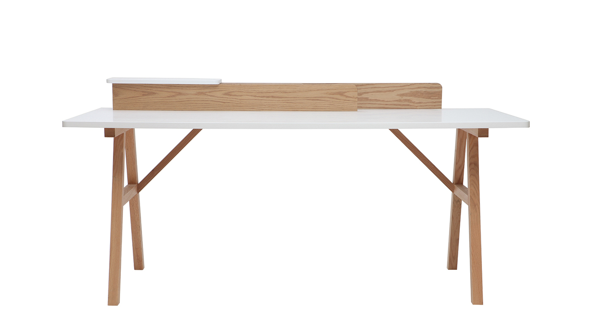 Bureau scandinave bois clair chne et blanc L180 cm TOGARY