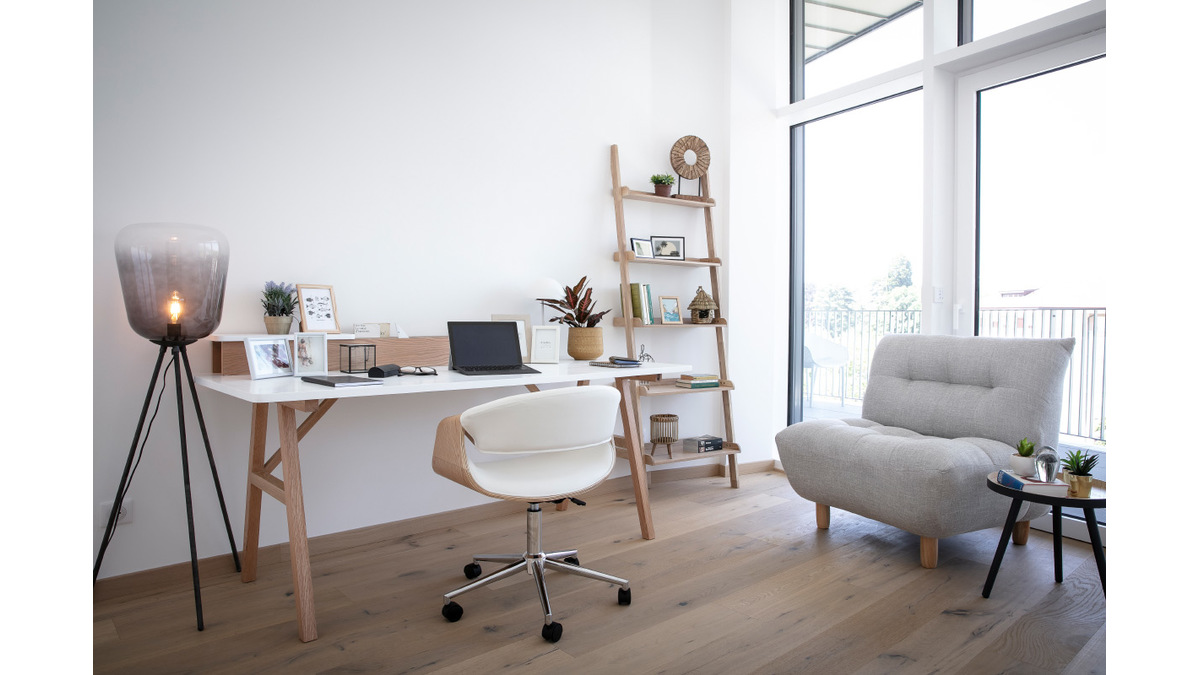 Bureau scandinave bois clair chne et blanc L180 cm TOGARY