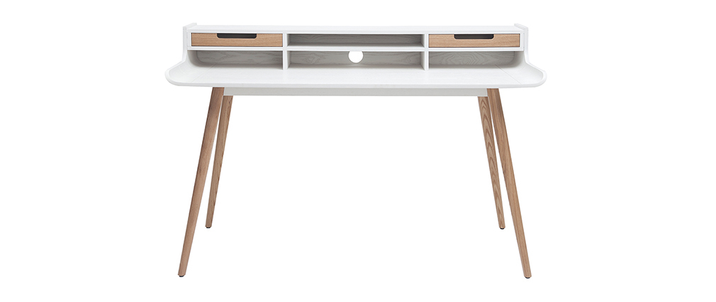 Bureau scandinave bois et blanc 2 tiroirs L140 cm OPUS