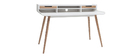 Bureau scandinave bois et blanc 2 tiroirs L140 cm OPUS