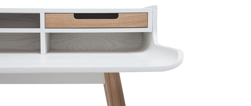 Bureau scandinave bois et blanc 2 tiroirs L140 cm OPUS