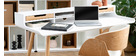 Bureau scandinave bois et blanc 2 tiroirs L140 cm OPUS