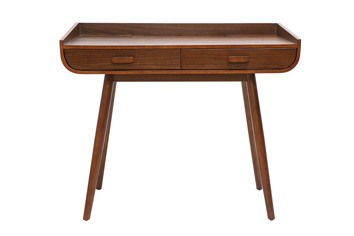Bureau scandinave bois fonc avec rangements 2 tiroirs L100 cm HALLEN