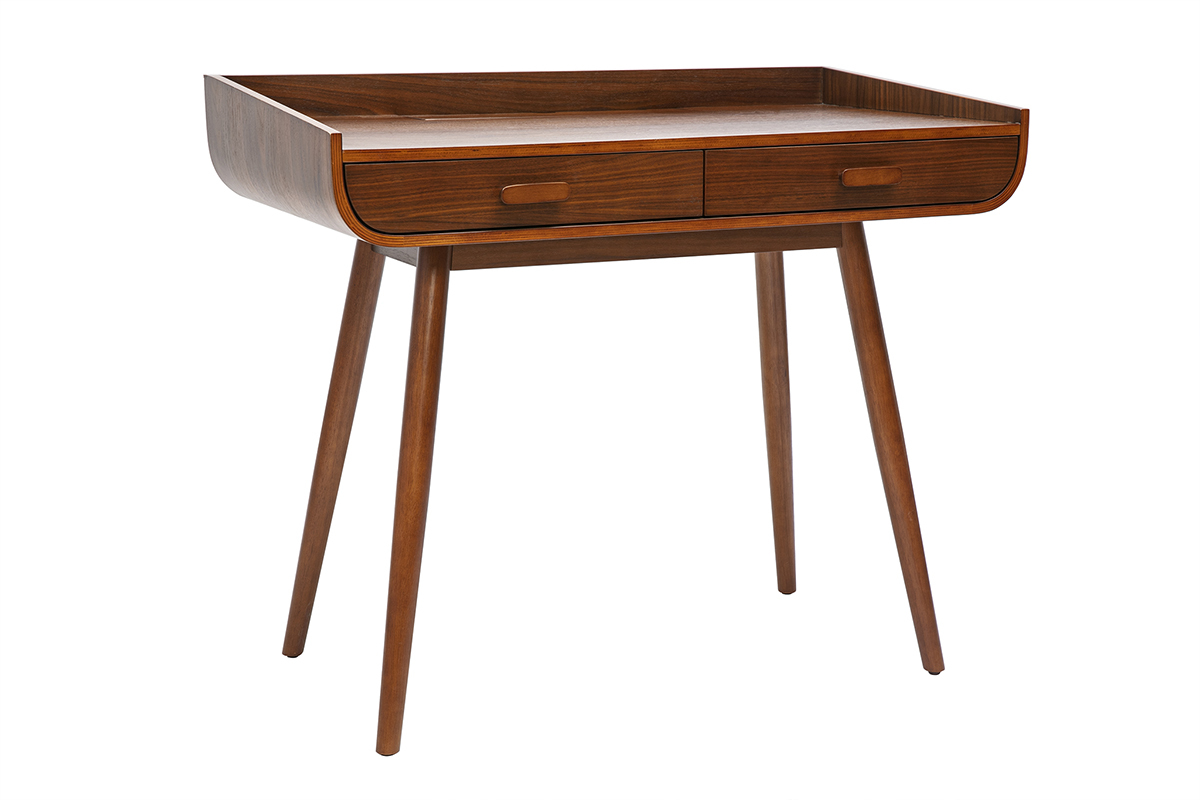 Bureau scandinave bois fonc avec rangements 2 tiroirs L100 cm HALLEN