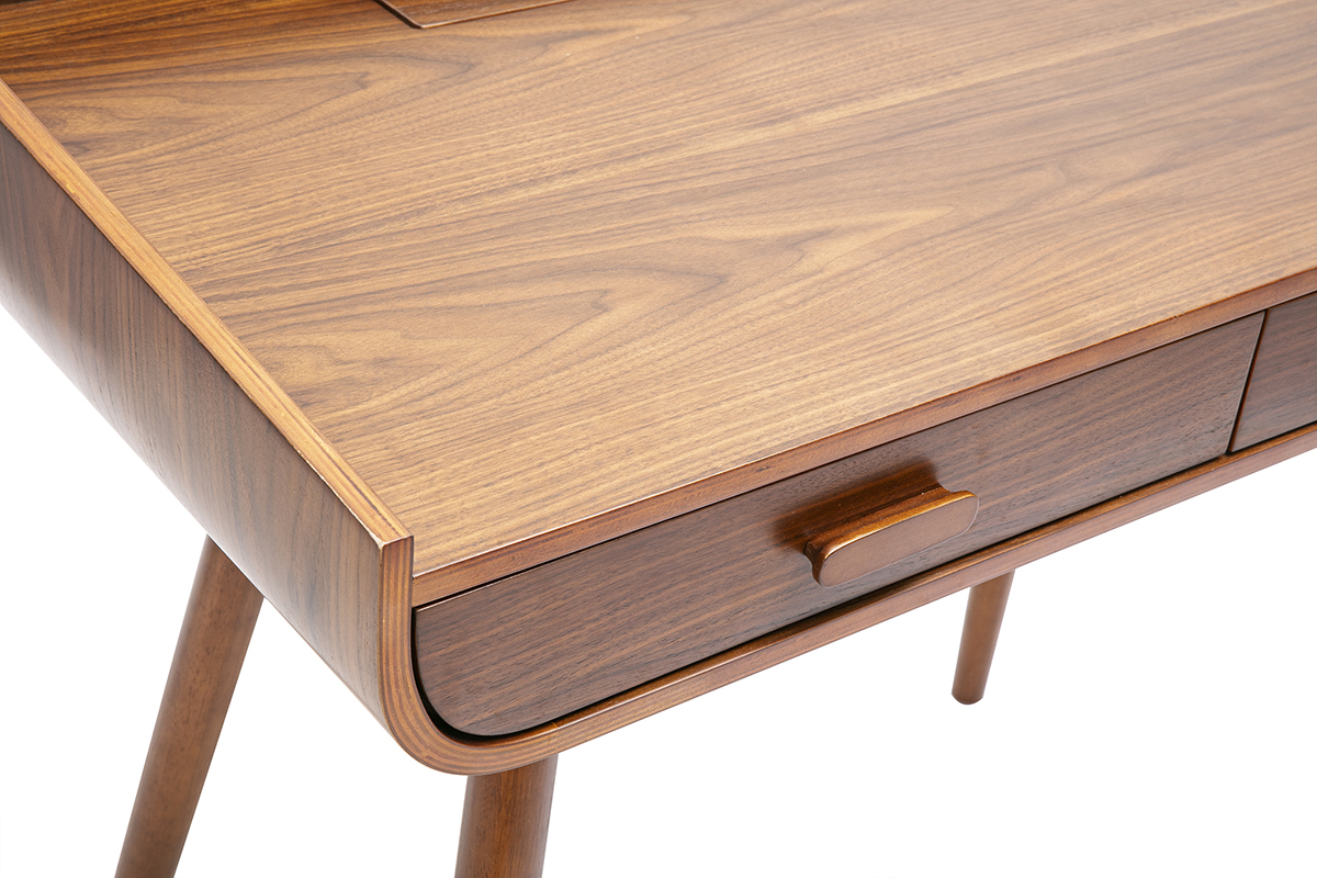 Bureau scandinave bois fonc avec rangements 2 tiroirs L100 cm HALLEN