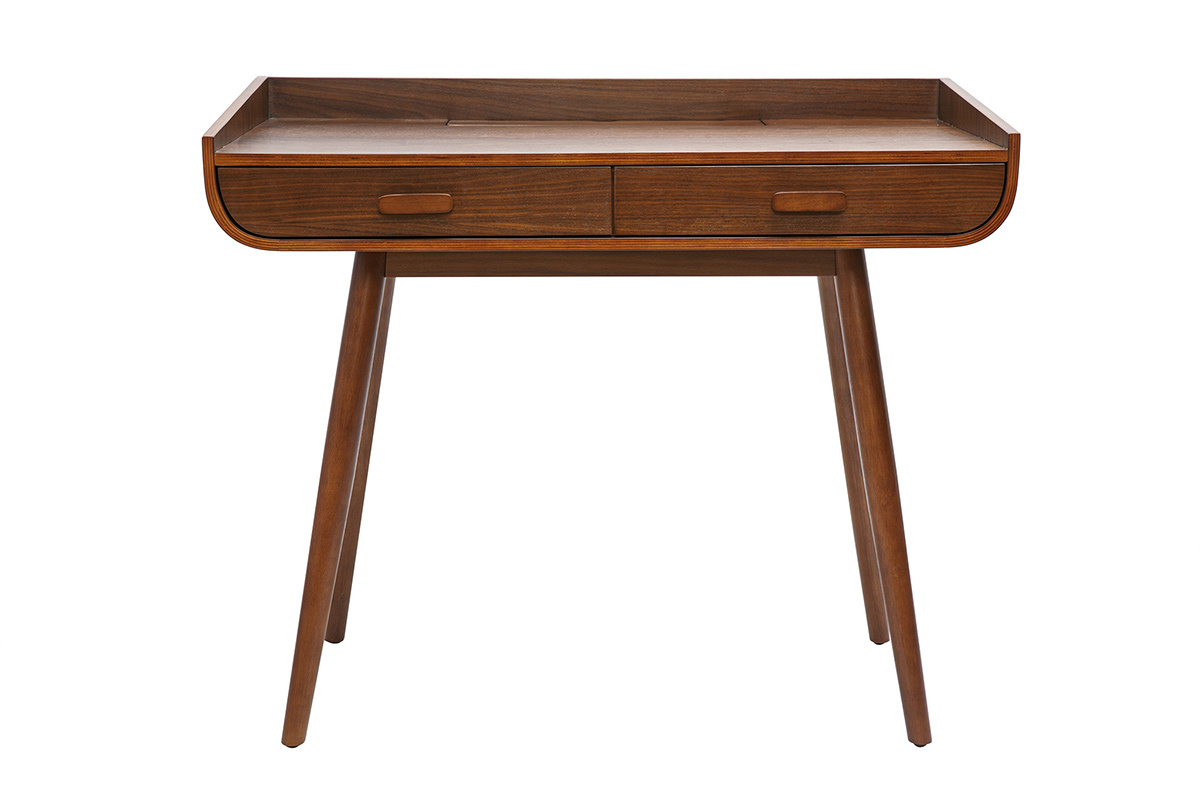 Bureau scandinave bois fonc avec rangements 2 tiroirs L100 cm HALLEN