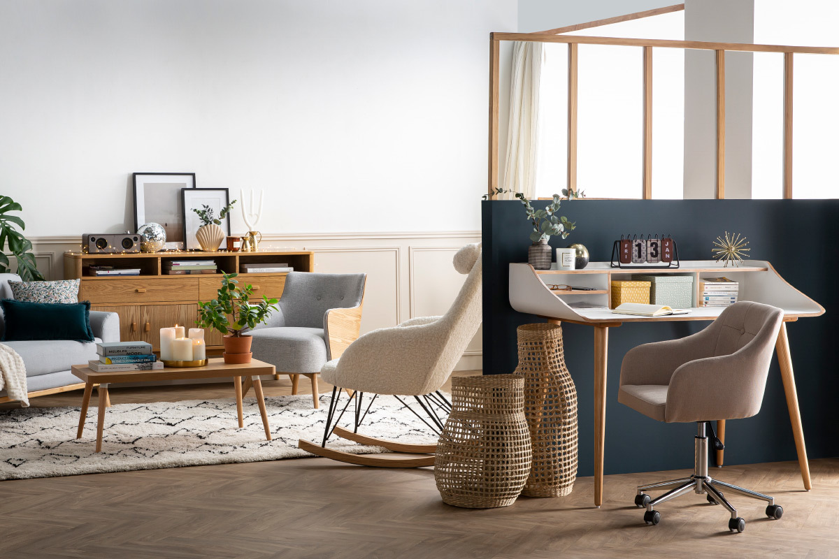 Bureau scandinave finition bois teint� blanc NORDECO