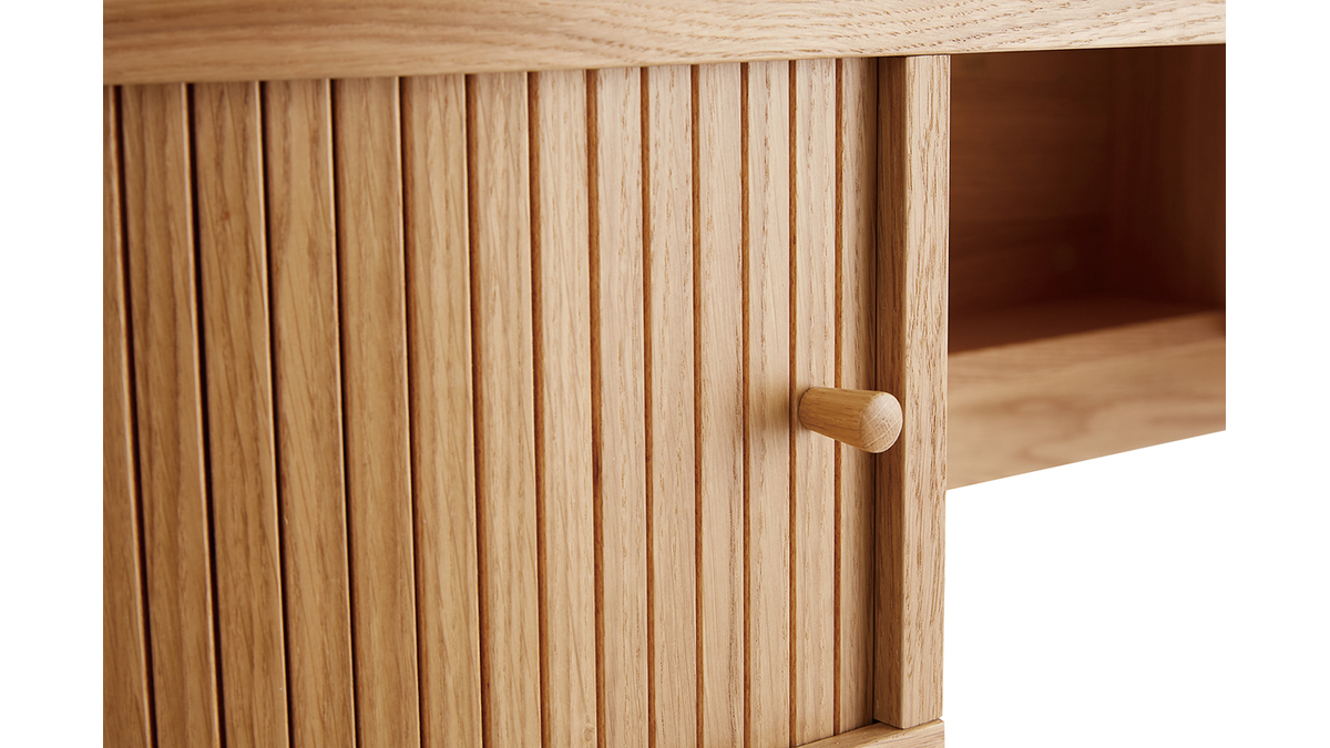 Bureau vintage avec rangements portes coulissantes bois clair chne L130 cm EPIC